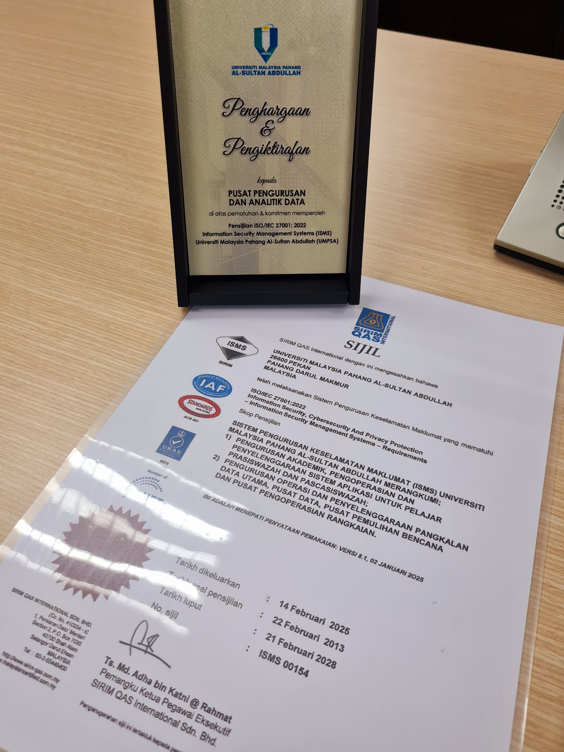 UMPSA Berjaya Peroleh Pentauliahan Semula ISMS ISO/IEC 27001:2022